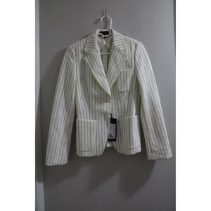 STRENESSE Blazer Jacket White Green Stripe Button Front Womens US 4